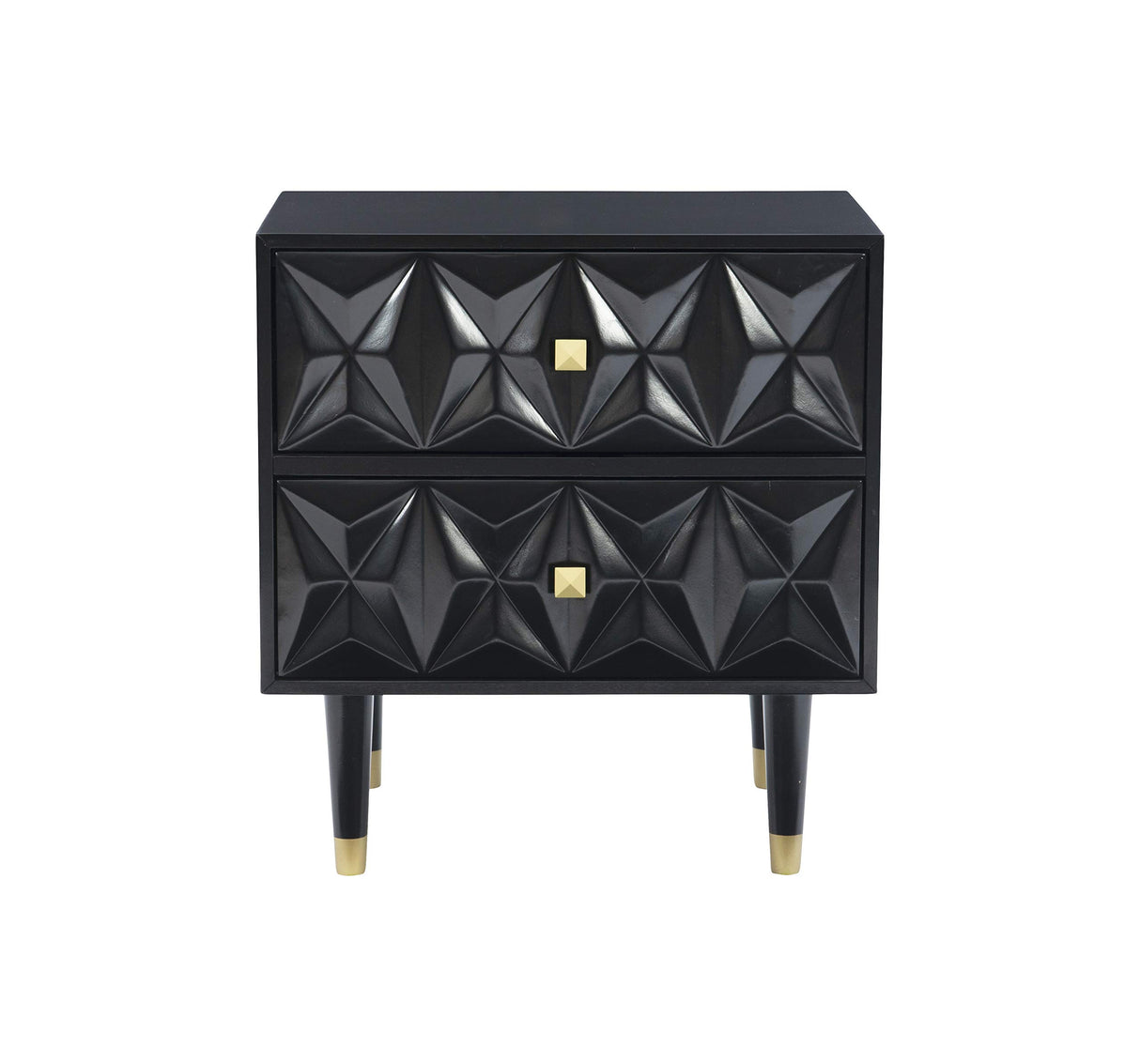 Two Drawer Geo Texture Sheerah Chest, Black Nightstand