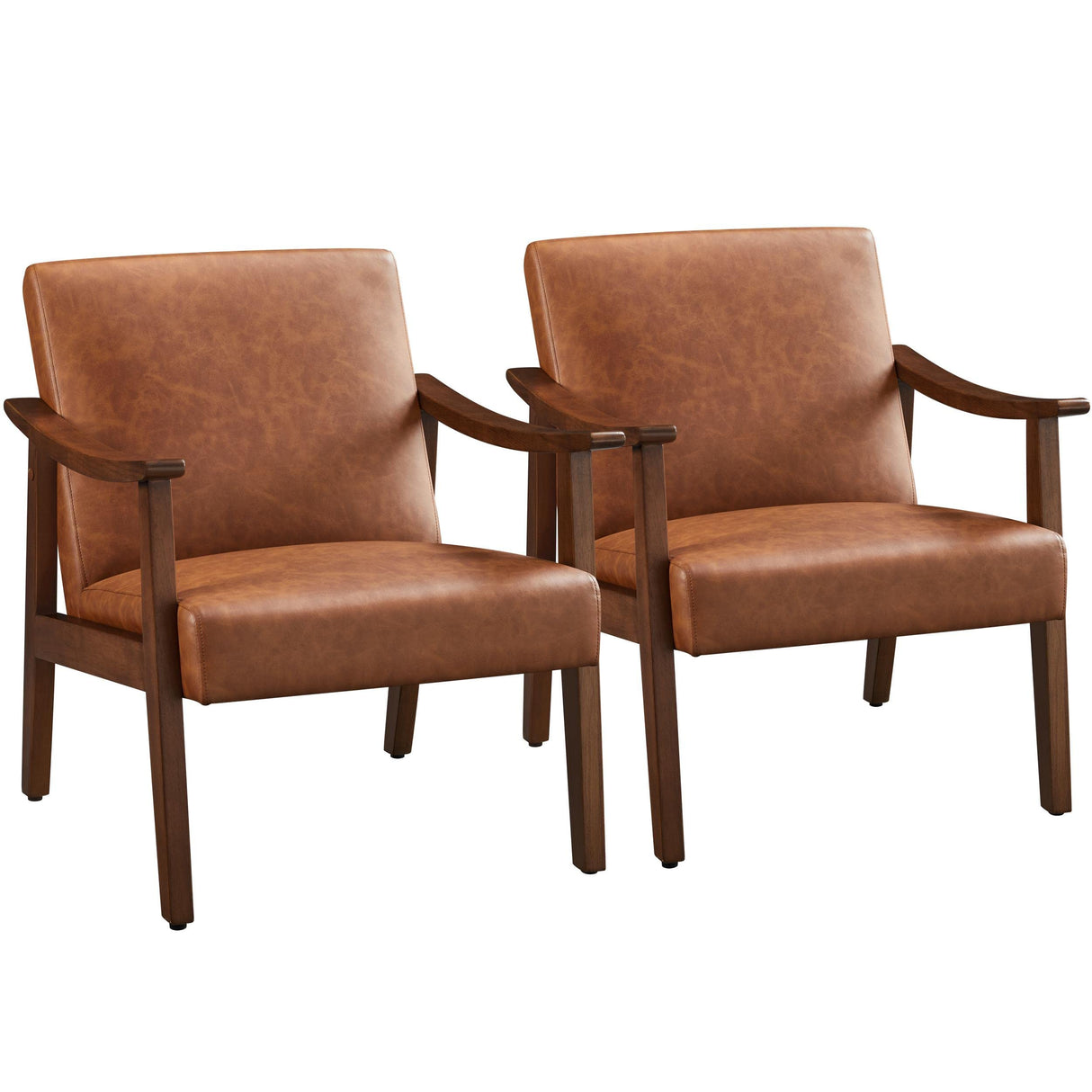 PU Leather Accent Chair, Mid-Century Modern Armchair with Solid Wood Legs