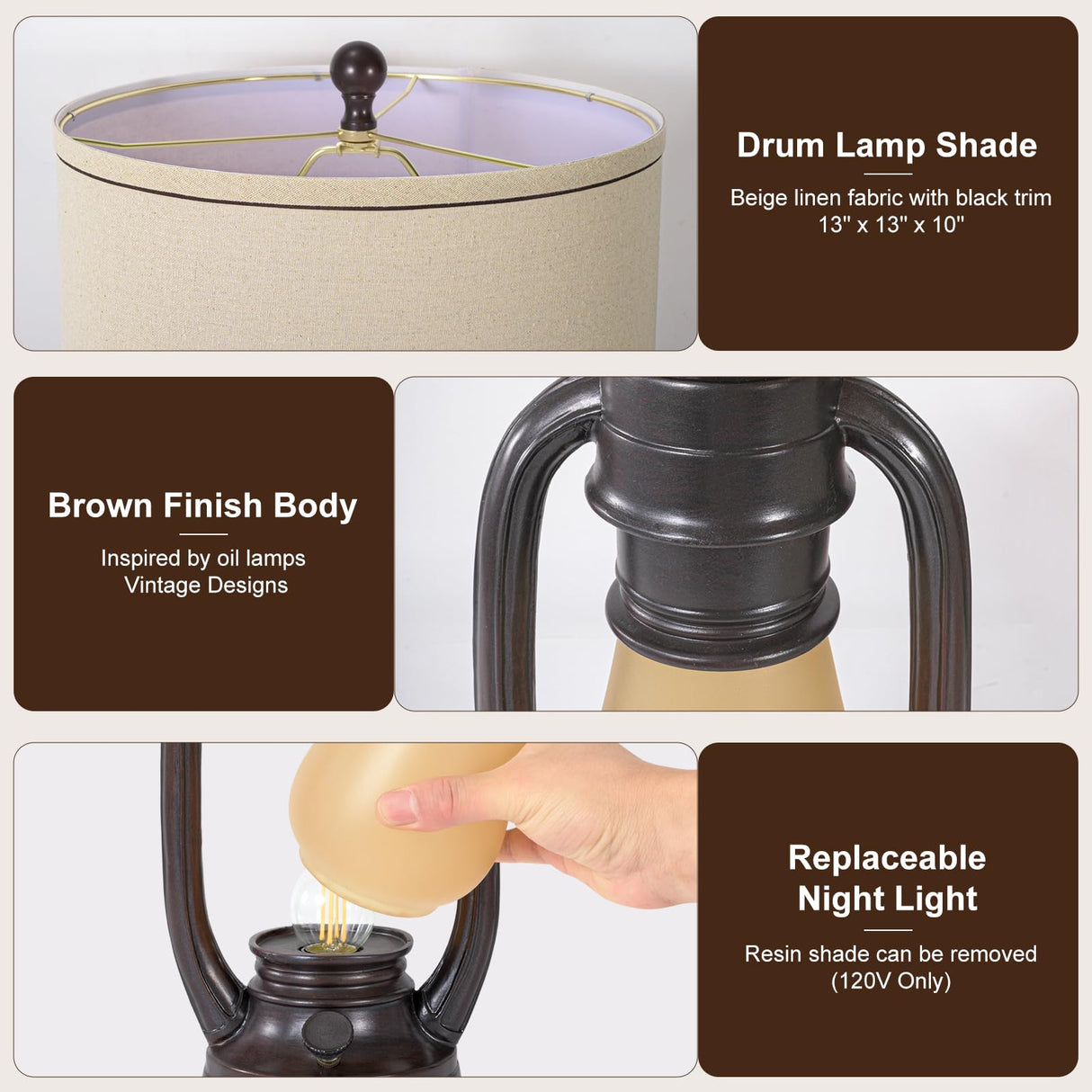 26" Vintage Lantern Table Lamps Set of 2 with USB Charging Ports