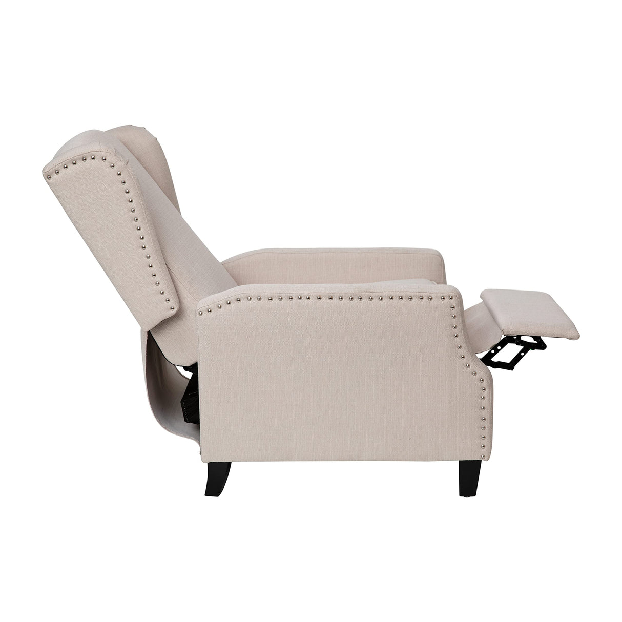 Prescott Polyester Fabric Upholstered Slim Wingback Recliner, Modern Pushback Recliner