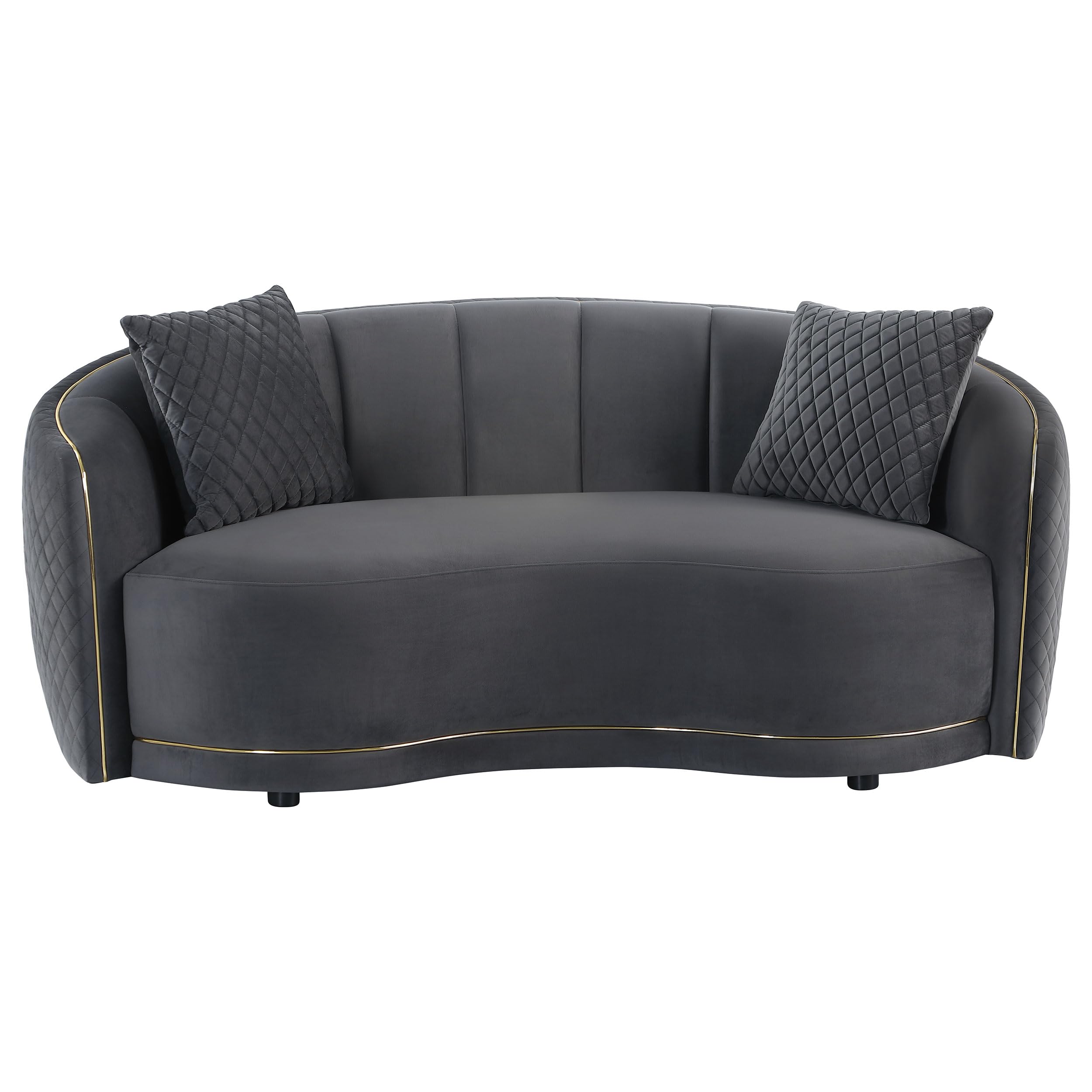 Furnishings Brookside Velvet Upholstered Curved Loveseat Dark Grey