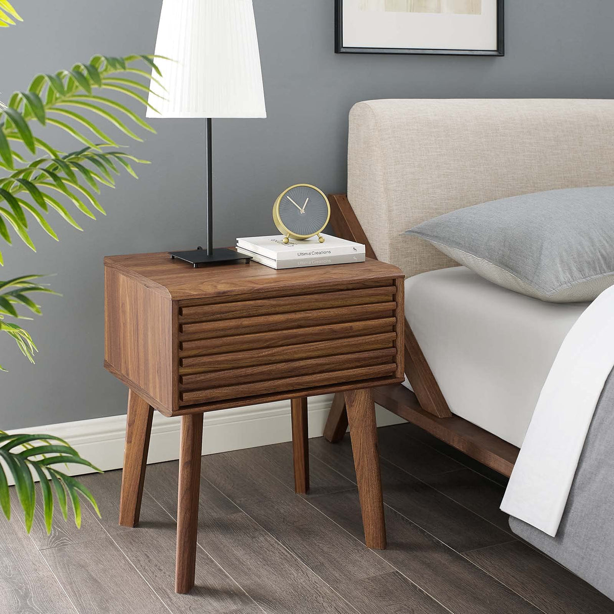 Render Mid-Century Modern End Table or Nightstand in Walnut