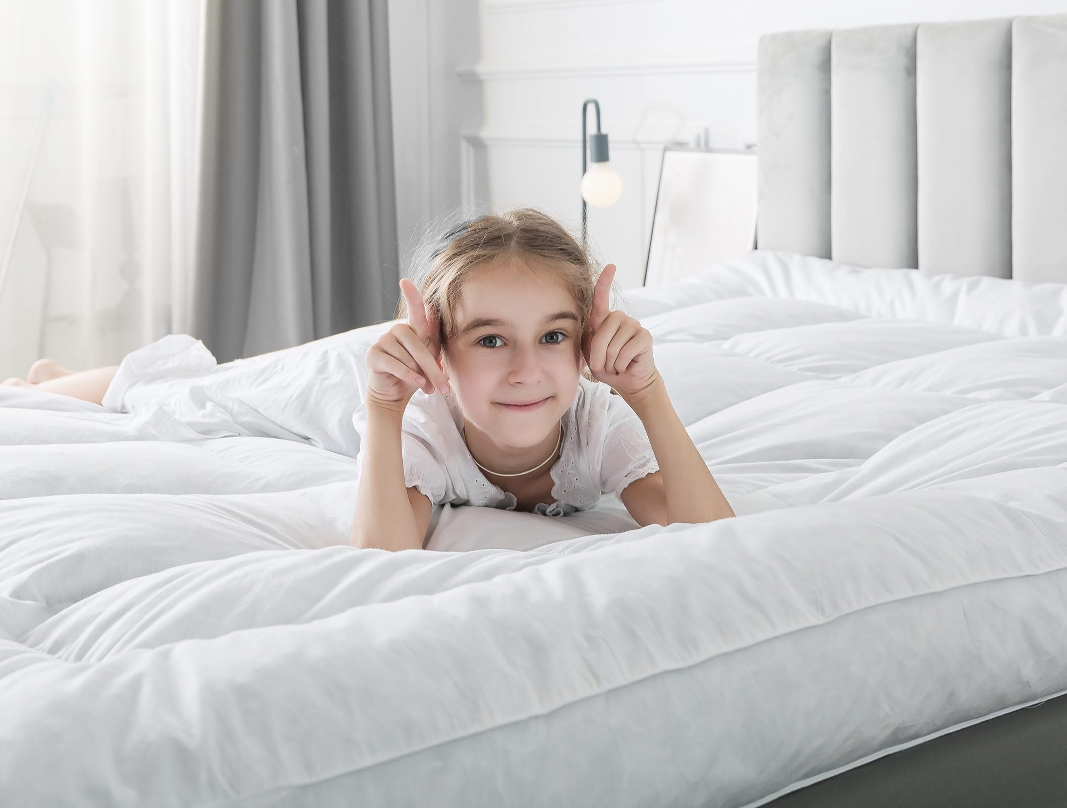 5 Inch Duck Feather Bed King Size, 100% Cotton Extra Thick Mattress Topper