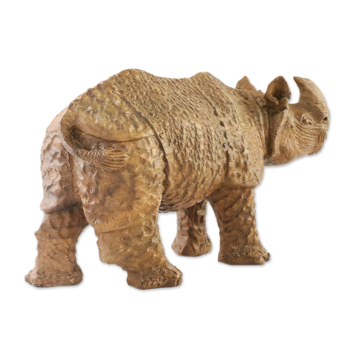 Artisan Handcarved Wood Sculpture Rhino from Thailand Brown Animal Themed