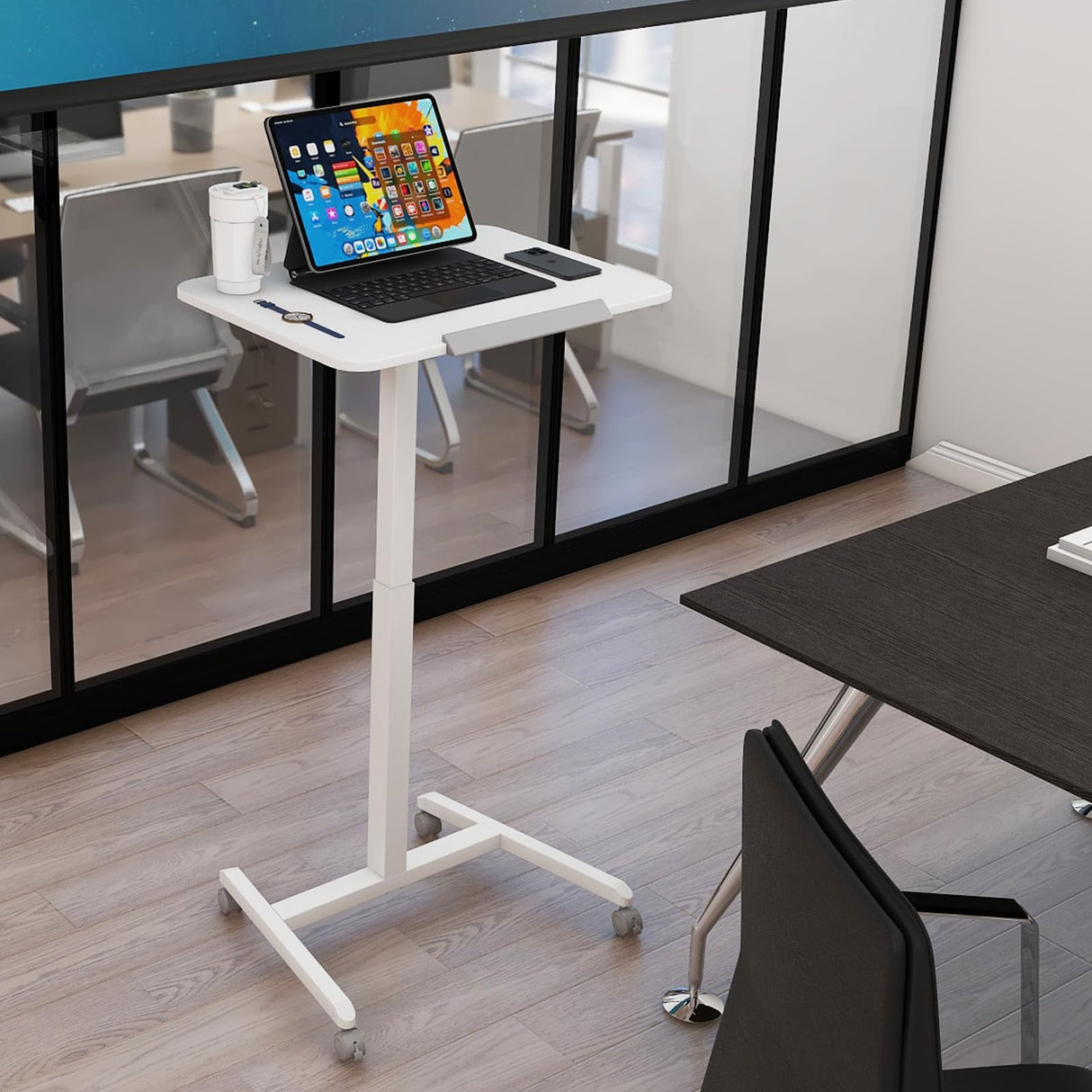 90°Tiltable Small Standing Desk with Stoppers Mobile Rolling Laptop Table on Wheels