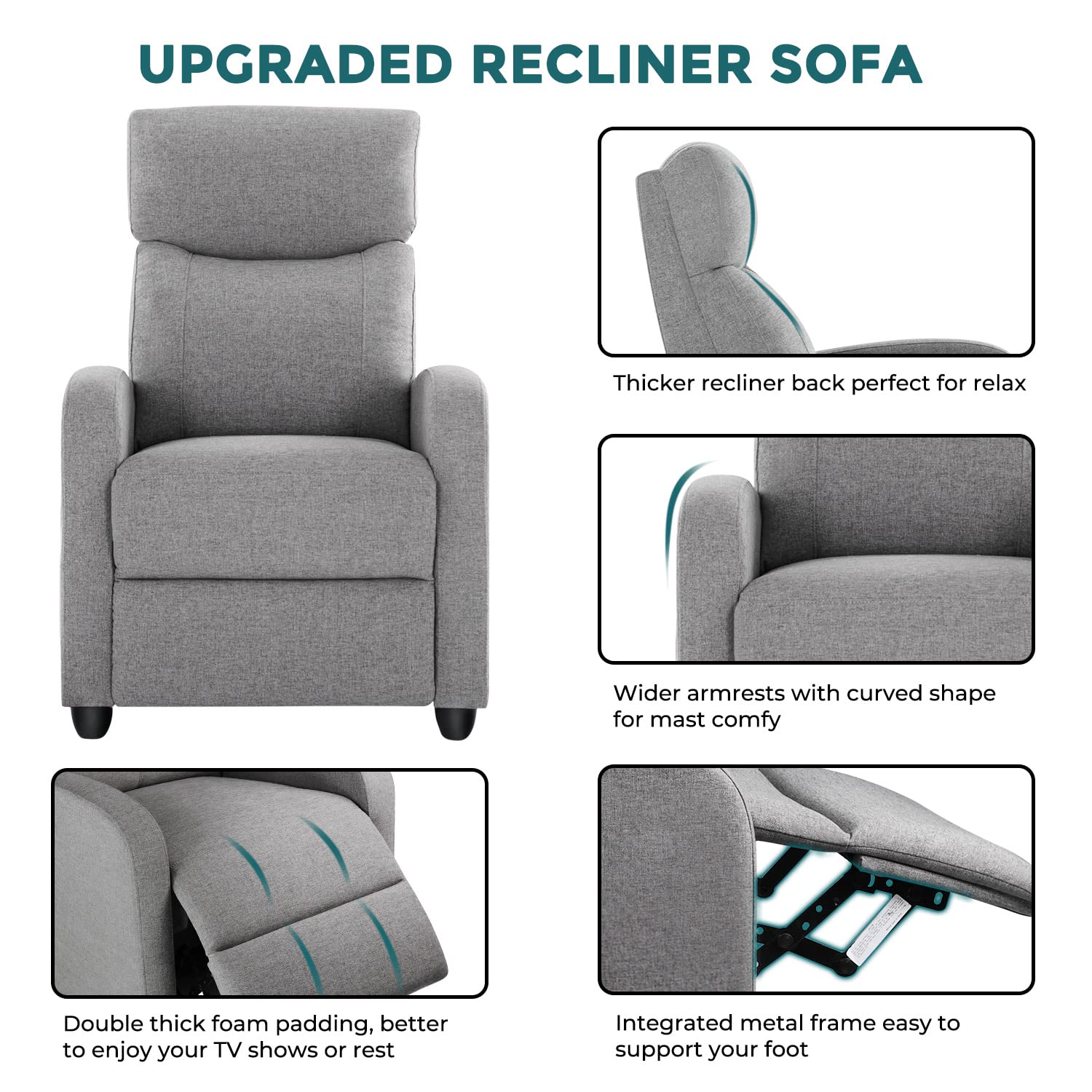 EaseNest Massage Recliner Chair – Fabric with Footrest & Wing Back Design