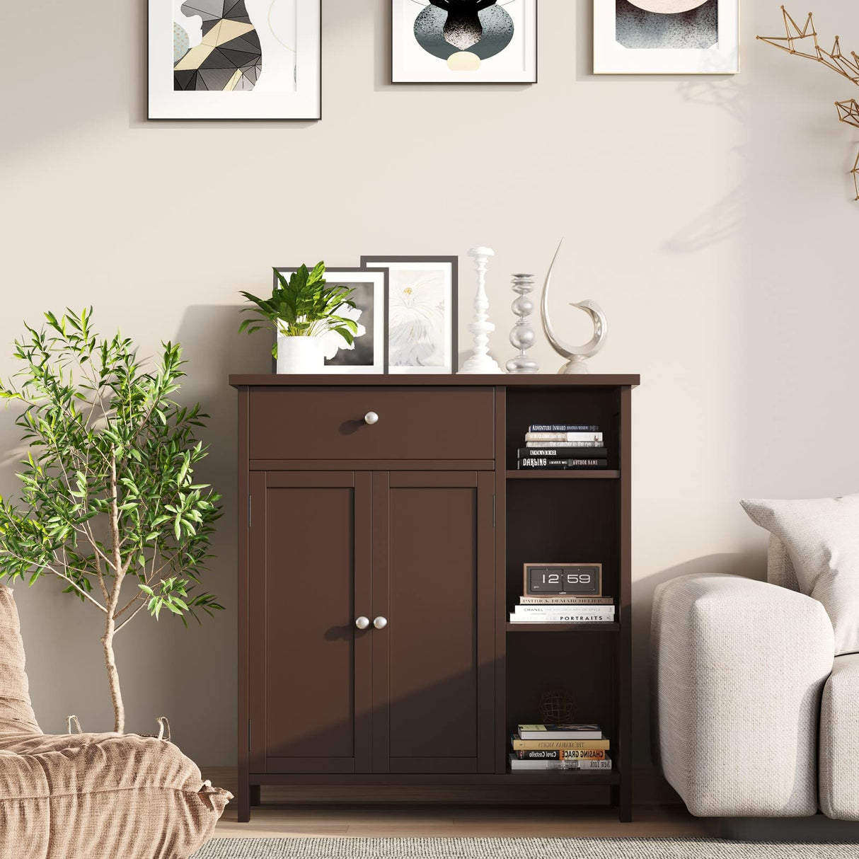 Bathroom Cabinet with Doors, Bathroom Floor Cabinet with Drawer, Adjustable Shelf,