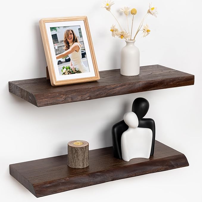 24" Rustic Elm Wood Floating Shelves for Wall