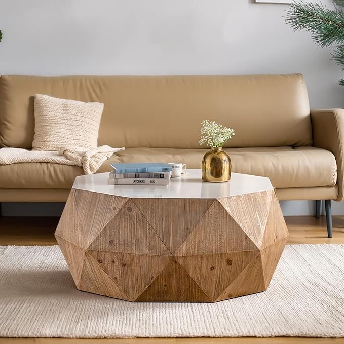 38" Modern Farmhouse Coffee Table, Drum Coffee Table for Office