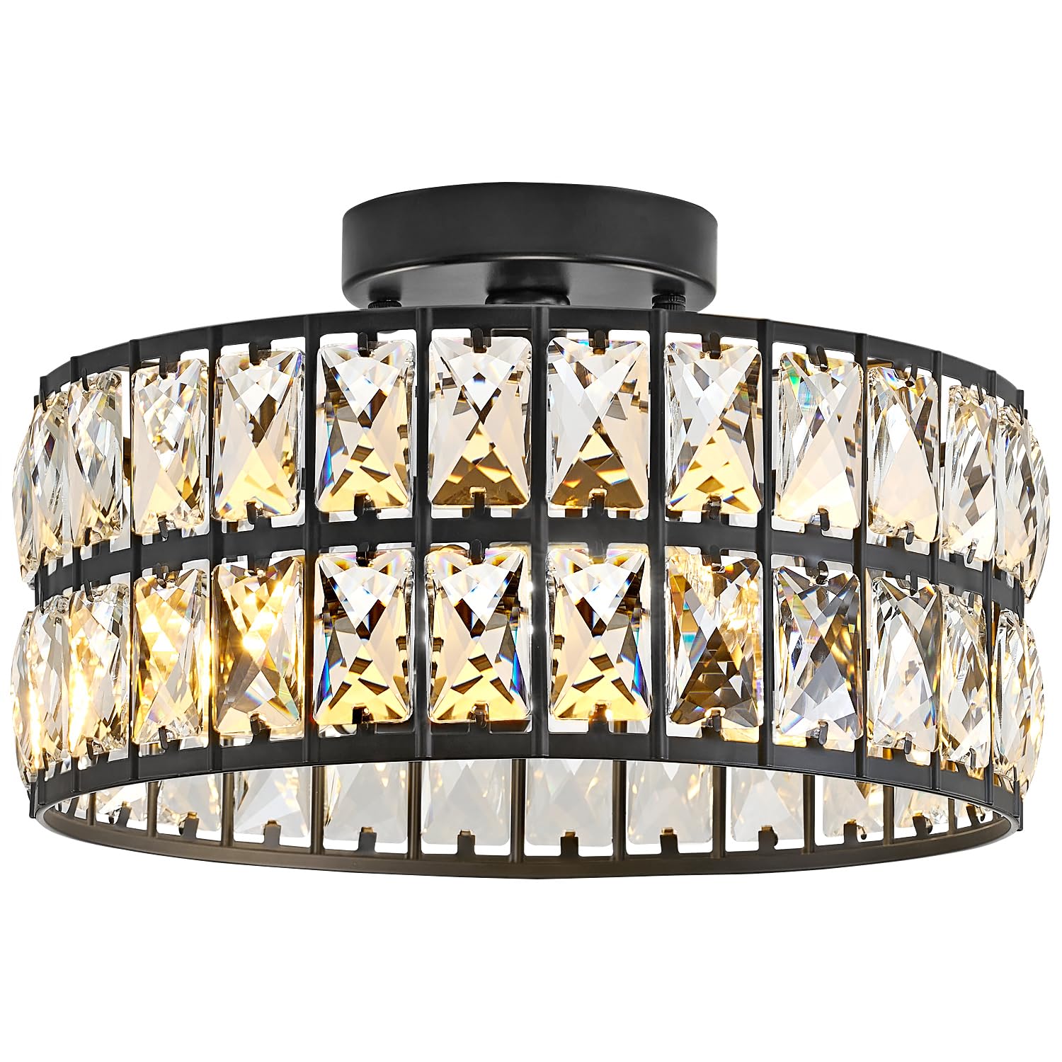 Modern Bedroom Light Fixtures Ceiling, 12.5" Round Drum Crystal Chandelier 3-Light