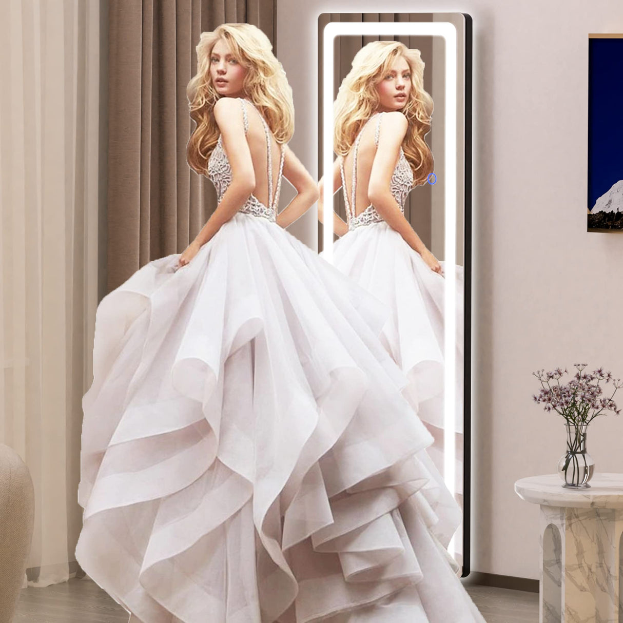 Full Length Mirror with Lights, 56" x 16" LED Floor Mirror, Full Body Dressing Standing Mirror