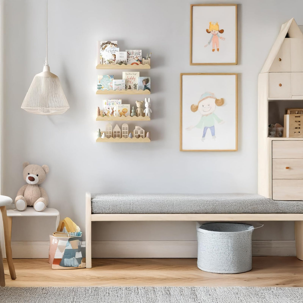 4Pcs 23 Inches Floating Shelves, Natural Wooden Photo Picture Ledge Shelves