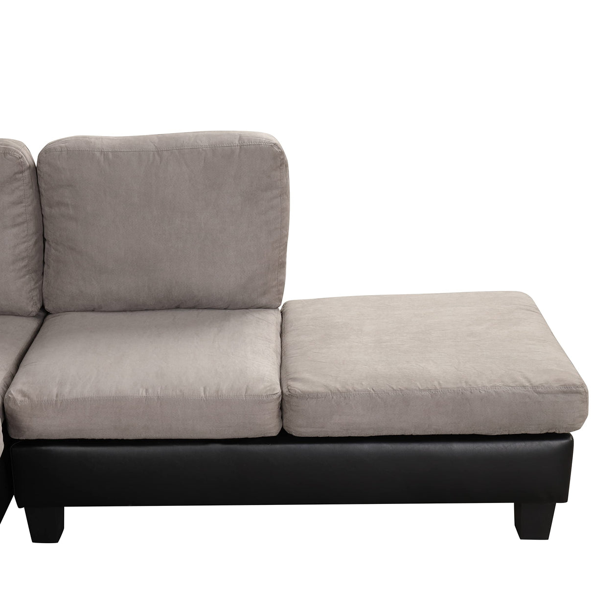 Modern 3 Piece Microfiber and Faux Leather L Shaped Sectional Sofa with Reversible