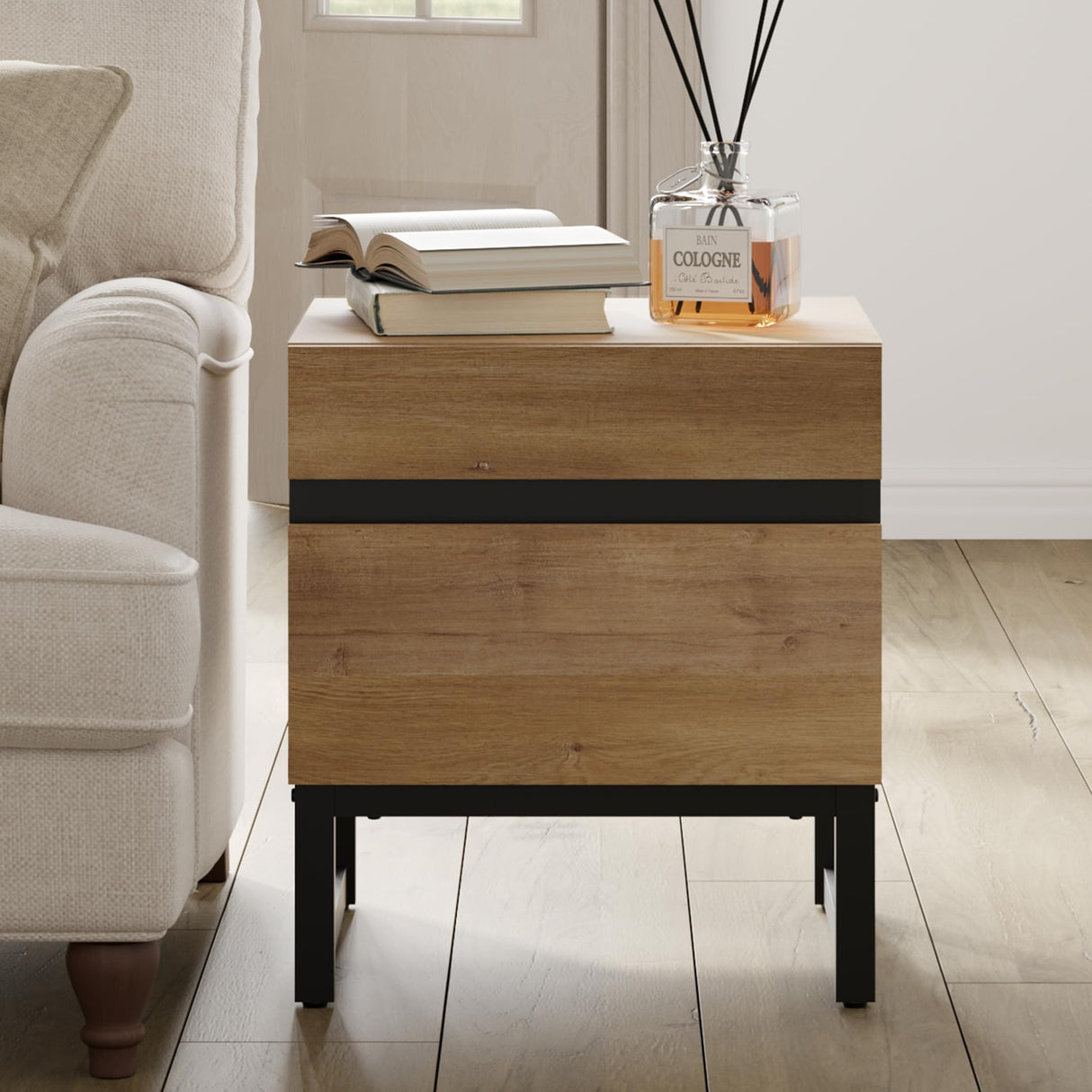 Modern End Table with 2 Drawers, Farmhouse Sofa Table