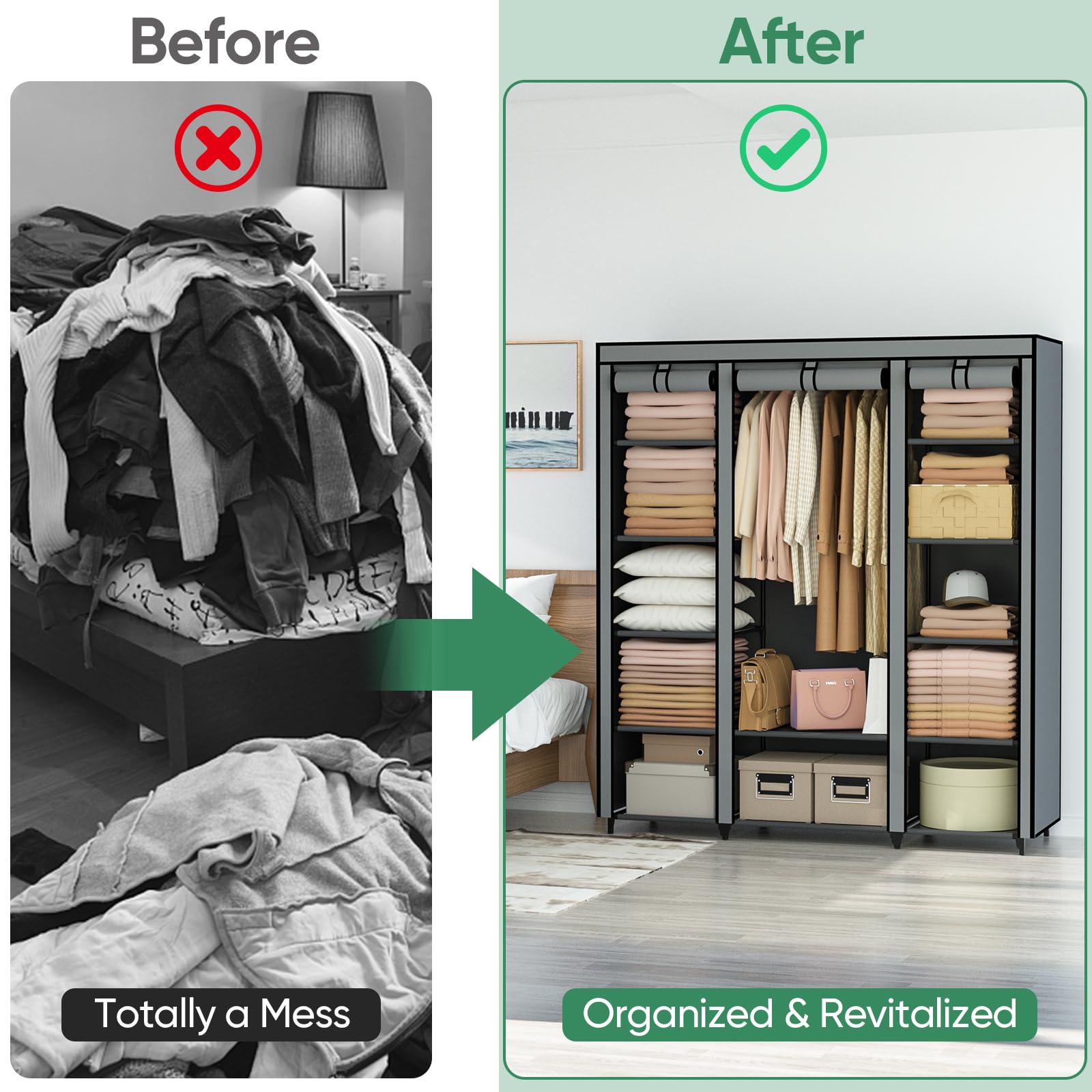 Wardrobe Closet, Portable Closet Dresser for Bedroom, Clothes Storage Organizer