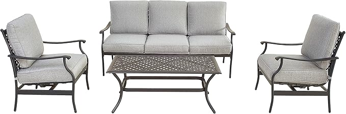 Metal 4 Piece Outdoor Conversation Set Patio Couch Furniture w/2 Sofa Chairs