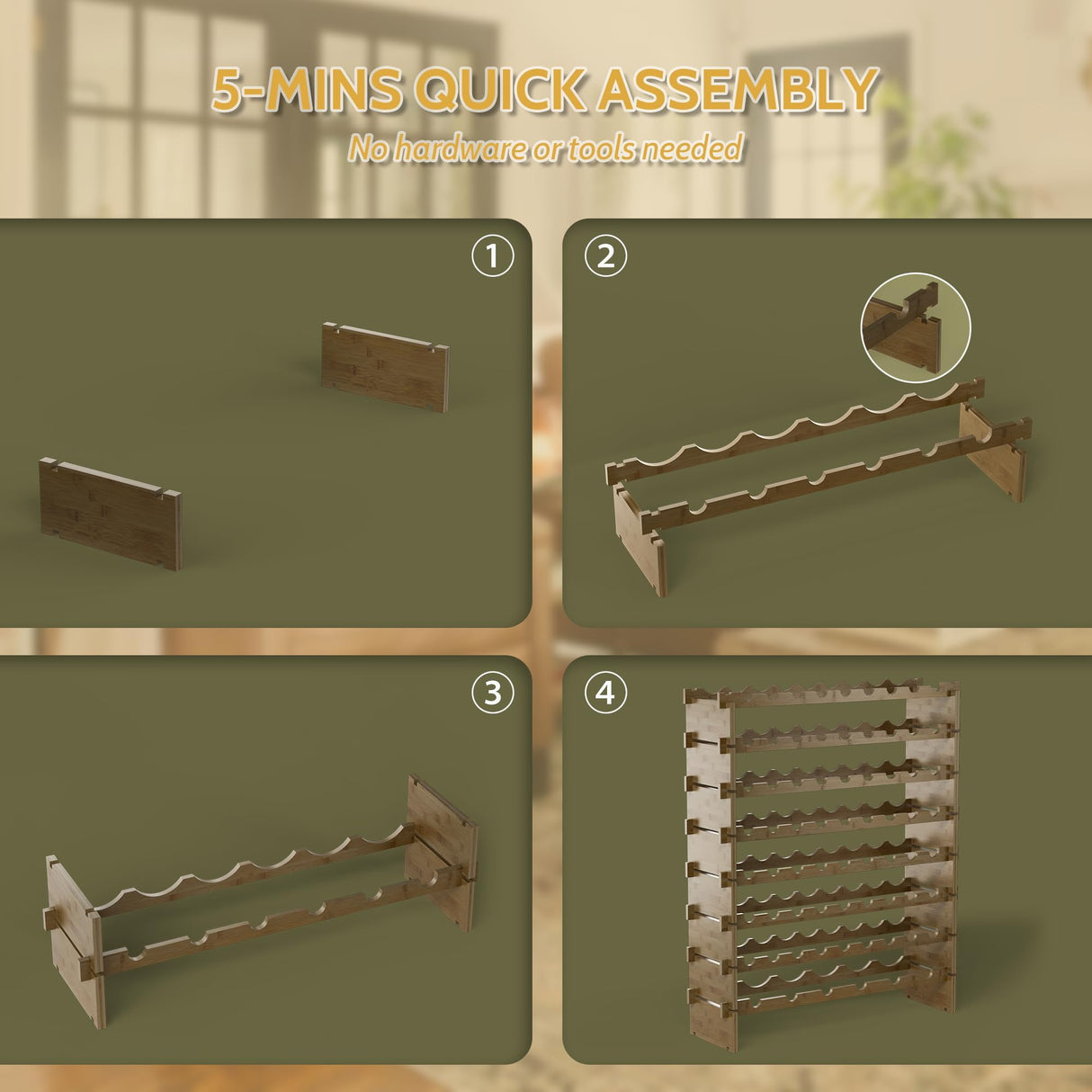 Wine Rack Freestanding Floor, Bamboo 8-Tier 69 Wine Bottle Holder Racks Countertop