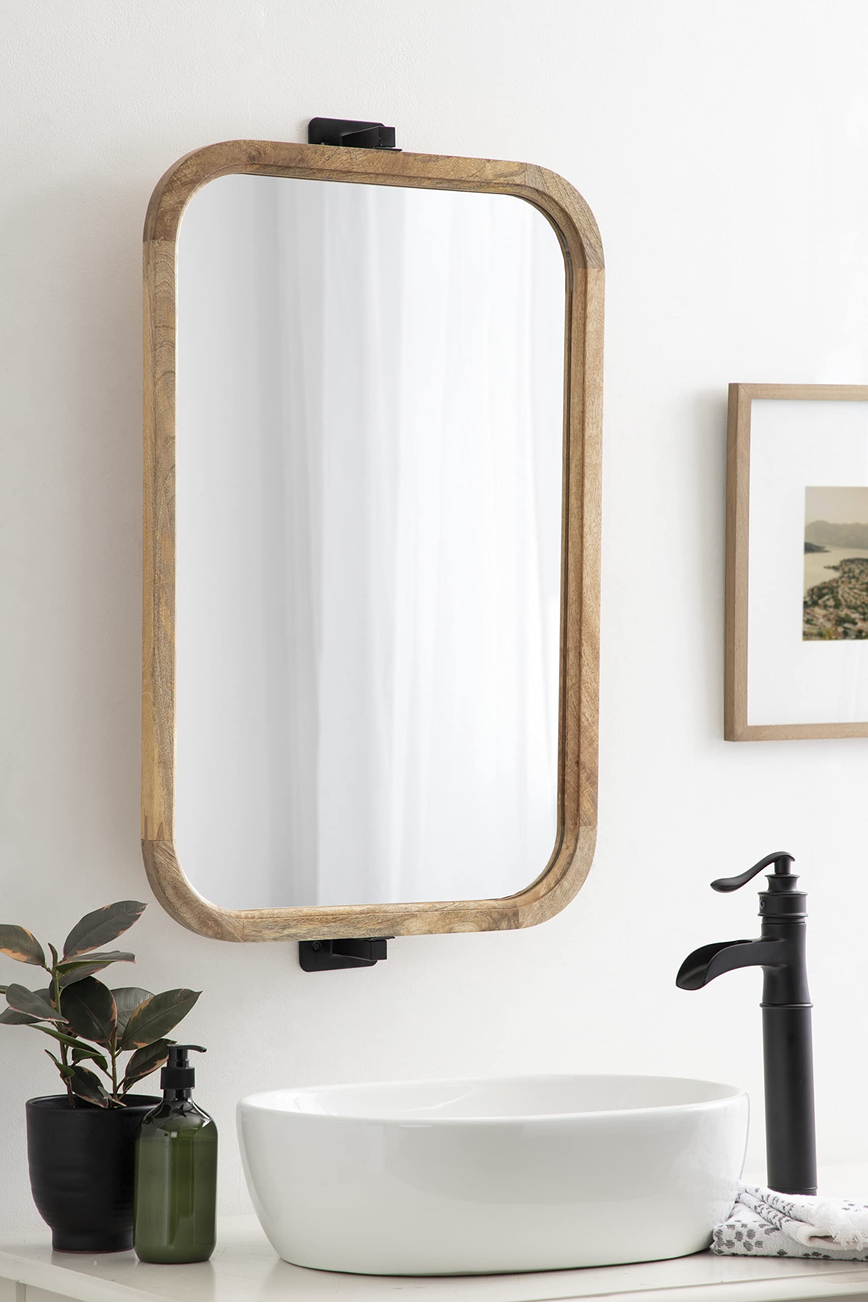 Hogan Wood Rounded Rectangle Pivot Mirror, 20 x 33, Natural Brown Wood