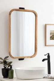 Hogan Wood Rounded Rectangle Pivot Mirror, 20 x 33, Natural Brown Wood