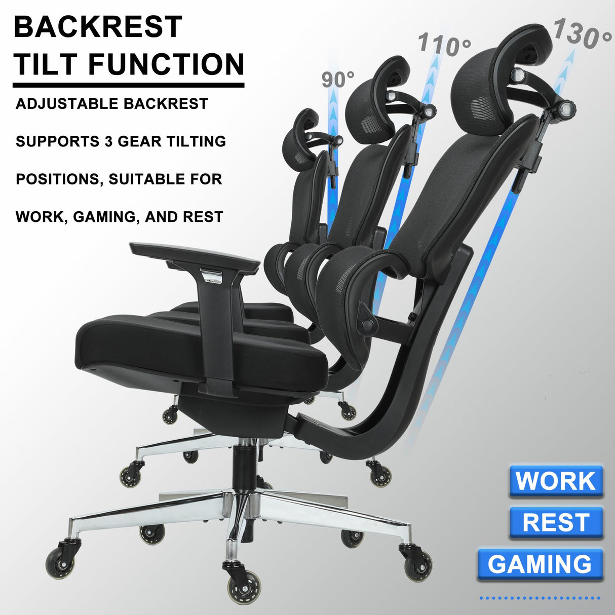 C19 Ergonomic Mesh Office Chair with Adjustable Height Lumbar Support,3D Armrest
