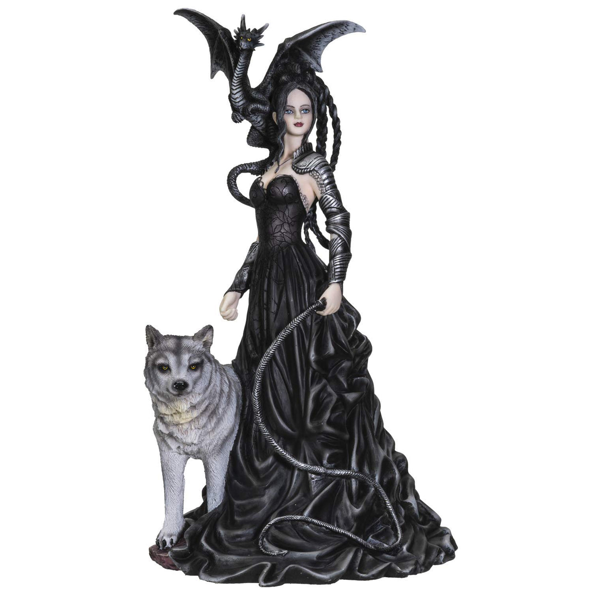 Nene Thomas Collection Bella Maestra with Wolf and Winged Dragon Resin Figurine Statue