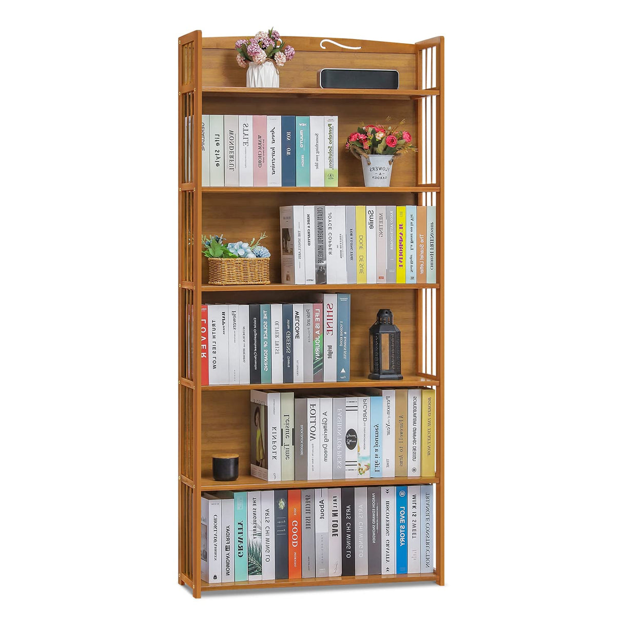 Bamboo Bookshelf, 6-Tier Adjustable Tall Bookcase Rack Organizer Shelving Free