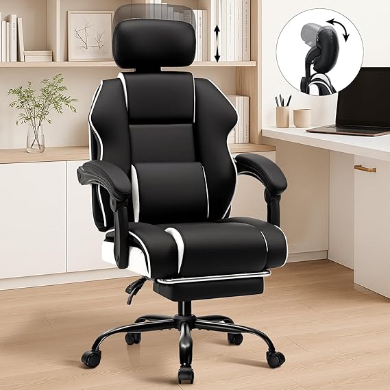 Ergonomic Office Chair with Footrest - Adjustable Headrest & Lumbar Support
