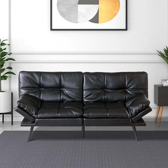 Memory Foam Futon Sofa Bed Couch,Linen Fabric Convertible Futon Sofa