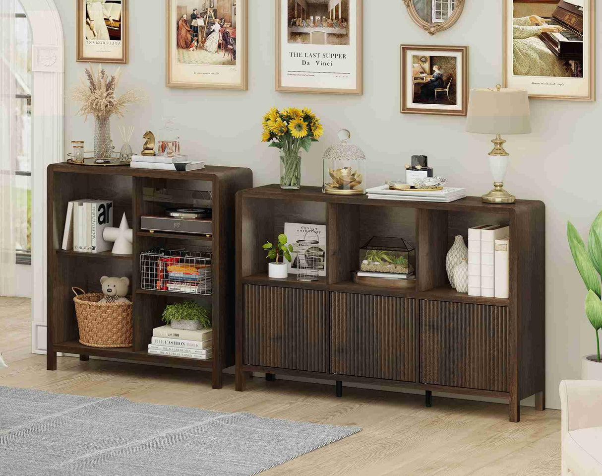 5 Cube Bookshelf, Wood Bookcase with 3 Adjustable Shelves