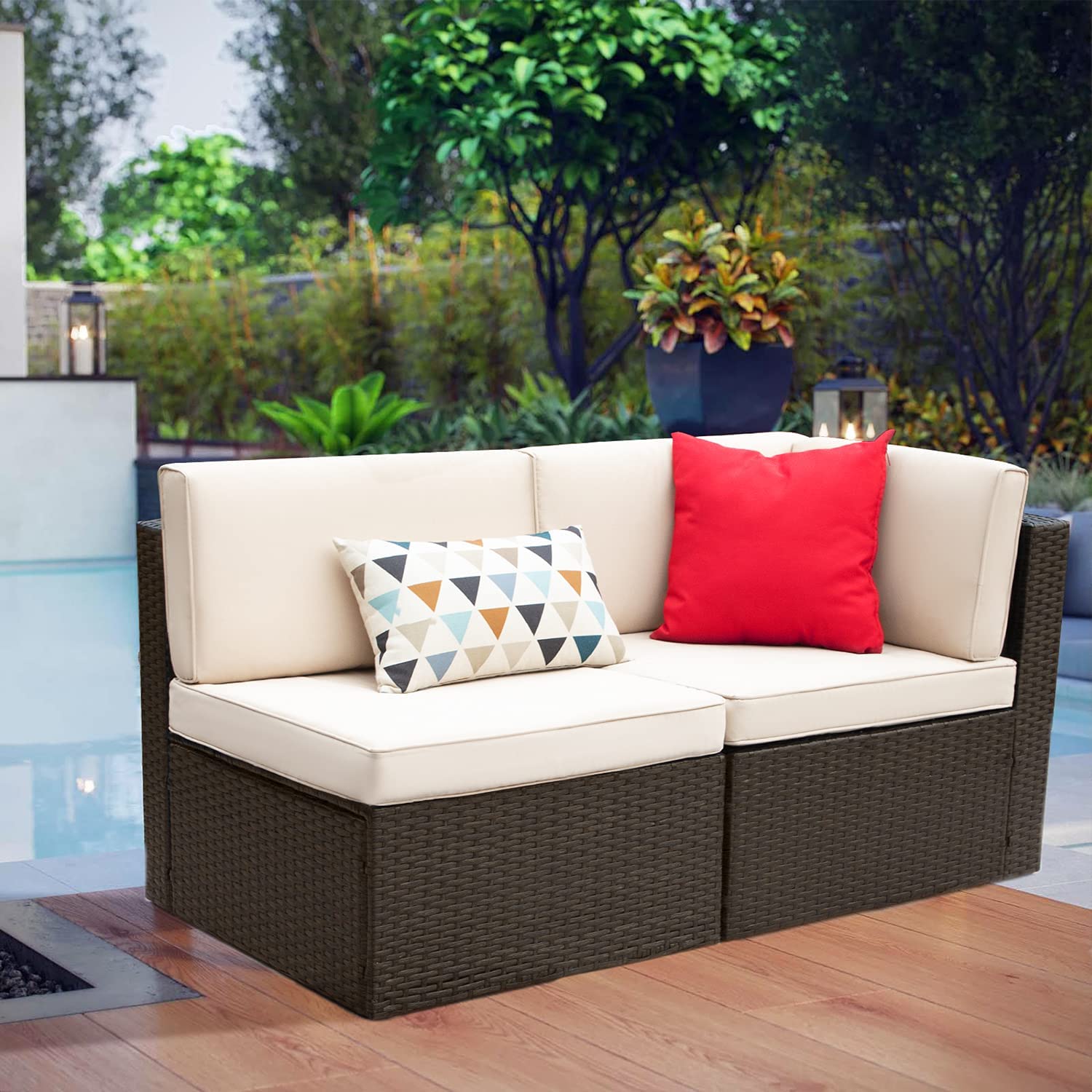 2 Pieces Patio Furniture Sofa Sets Outdoor All-Weather Sectional Corner Sofa