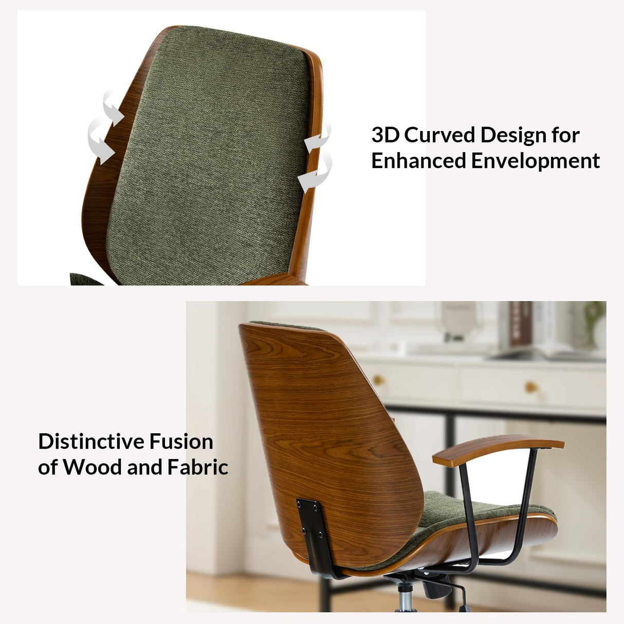 Modern Bentwood Office Chair - Ergonomic Swivel Desk Chair with Adjustable Height