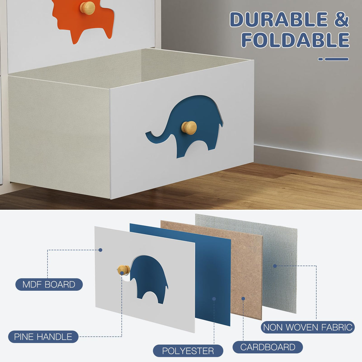 Dresser for Bedroom, Baby Dresser with 8 Fabric Drawers Tall Storage Organizer for Toddler Child