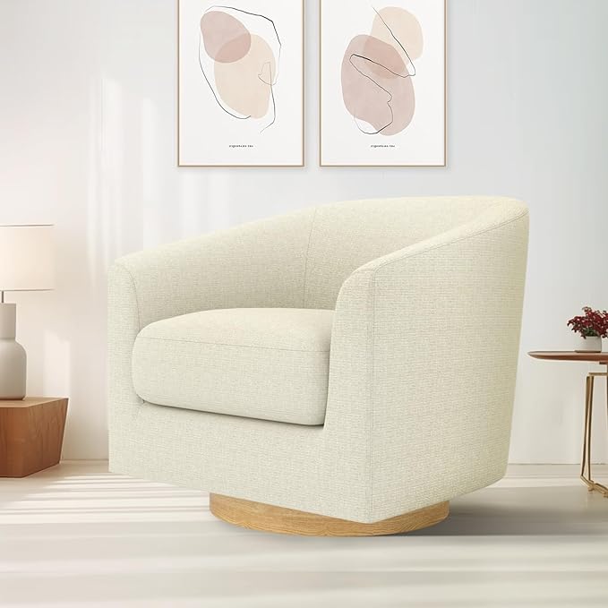 Accent Chair,Memory Foam Upholstered Barrel Sofa Chair, Linen Living Room