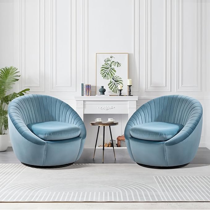 Swivel Accent Chair, Modern Velvet Shell Swivel Barrel Chair with Wide Seat