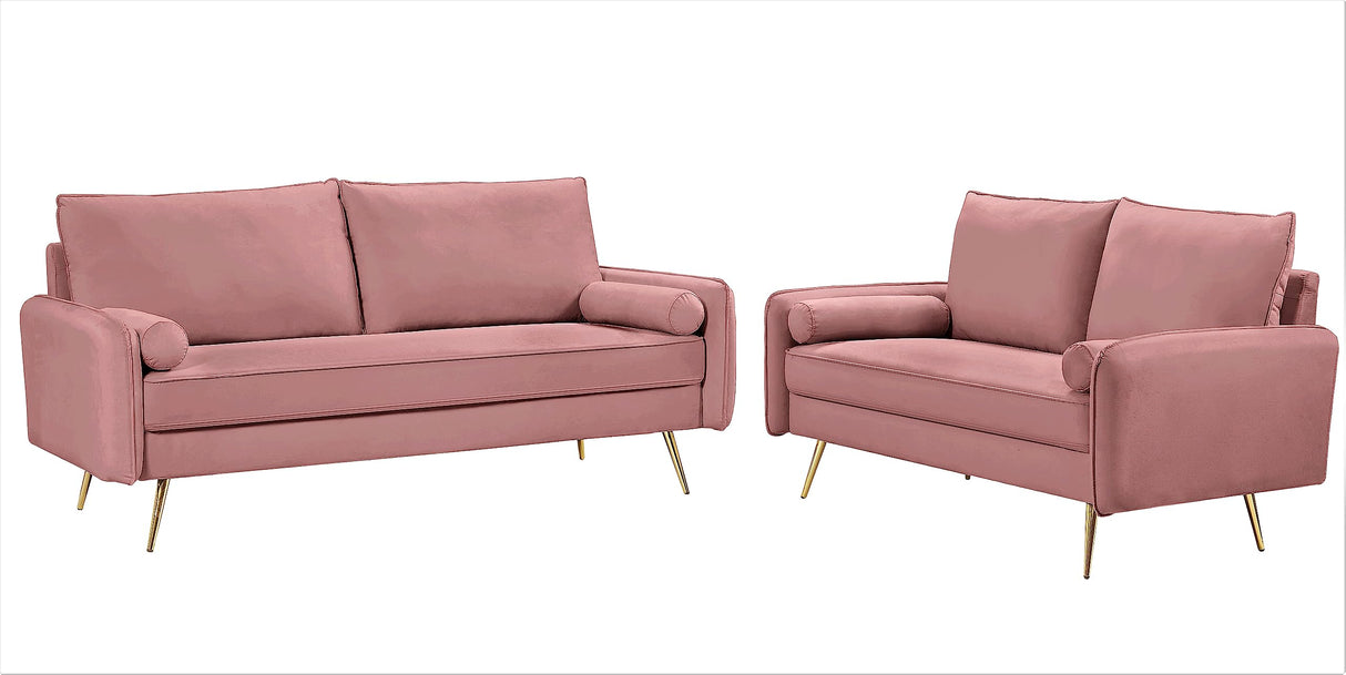 Container Luxury 2-Piece Sofa Set, Chesterfield-Inspired Design with Scrolled Arms, Nailhead Accents & Channel Tufting, Soft Velvet Upholstery, High-Density Foam for Comfortable Seating, Rose