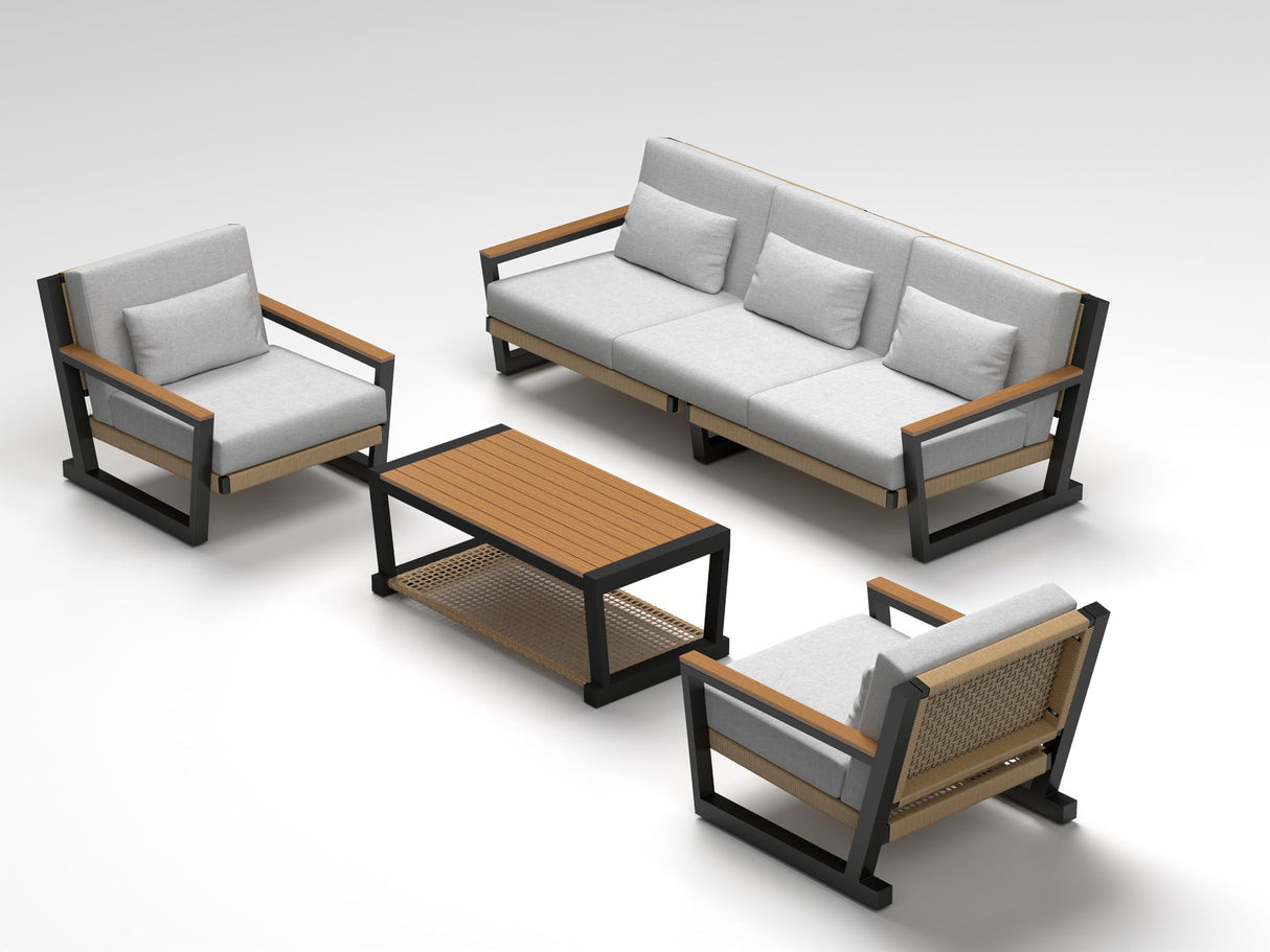 Sofa Set with PE Rope Weaving, 500lbs Capacity Outdoor Conversation Set