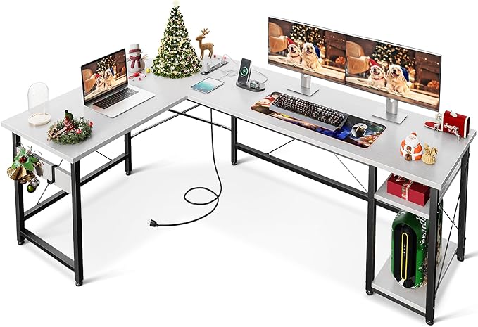 L Shaped Computer Desk 59" with Storage Shelves, Corner Gaming Desk