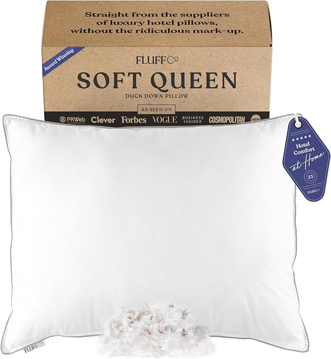 Zen Fluff Down King Pillow with 600 Fill Power White Duck Down Stomach Sleeper