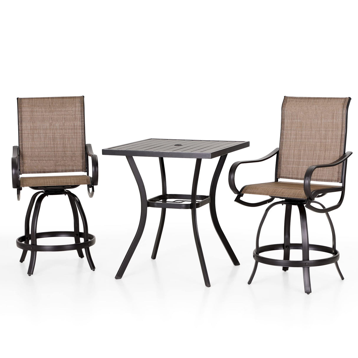 3 Piece Outdoor Bar Set, Counter Height Patio Bar Bistro Table and Swivel