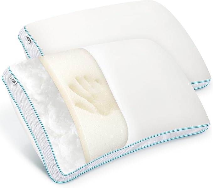 Pillows Queen Size Set of 2 for Sleeping - Fluffy Down Alternative Microfiber and Memory