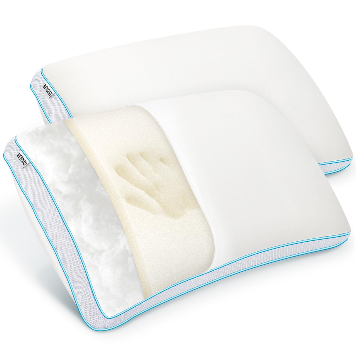 Pillows Queen Size Set of 2 for Sleeping - Fluffy Down Alternative Microfiber and Memory