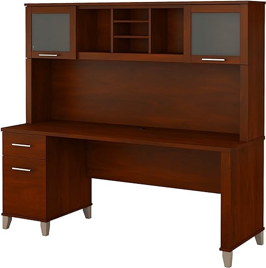 Somerset 72-Inch Computer Desk with Hutch & Drawers – Storm Gray Executive Office Desk