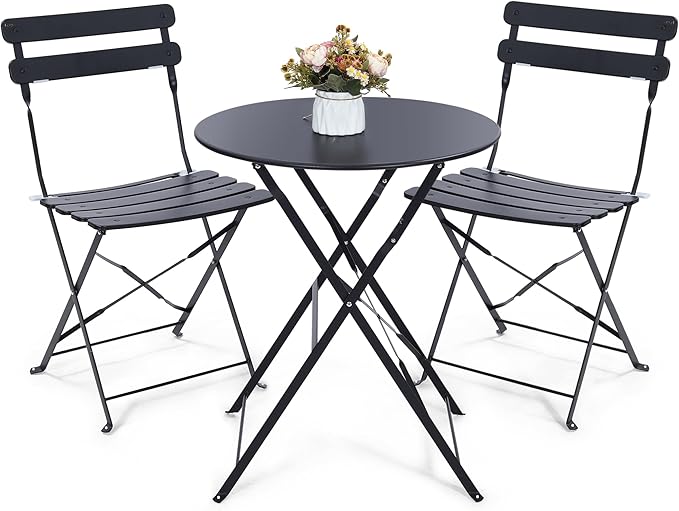 Outdoor 3 Piece Patio Bistro Set, Folding Bistro Table and 2 Folding Chairs