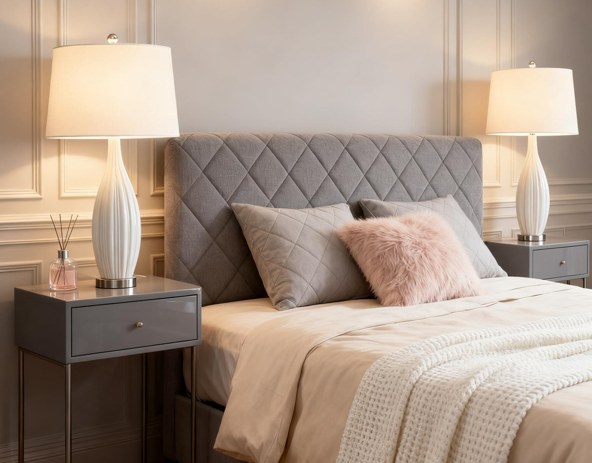 Maxax 31'' Tall Ceramic Table Lamps Set of 2, Large White Bedside Nightstand Lamps with White Shade Rustic End Table Lamps for Living Room Bedroom Office