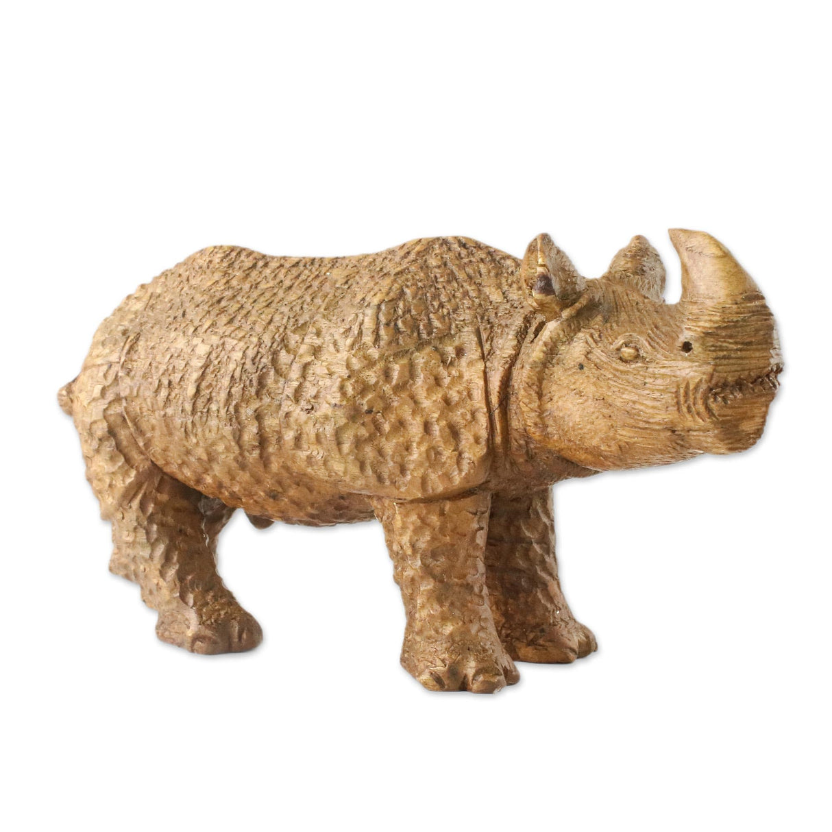Artisan Handcarved Wood Sculpture Rhino from Thailand Brown Animal Themed