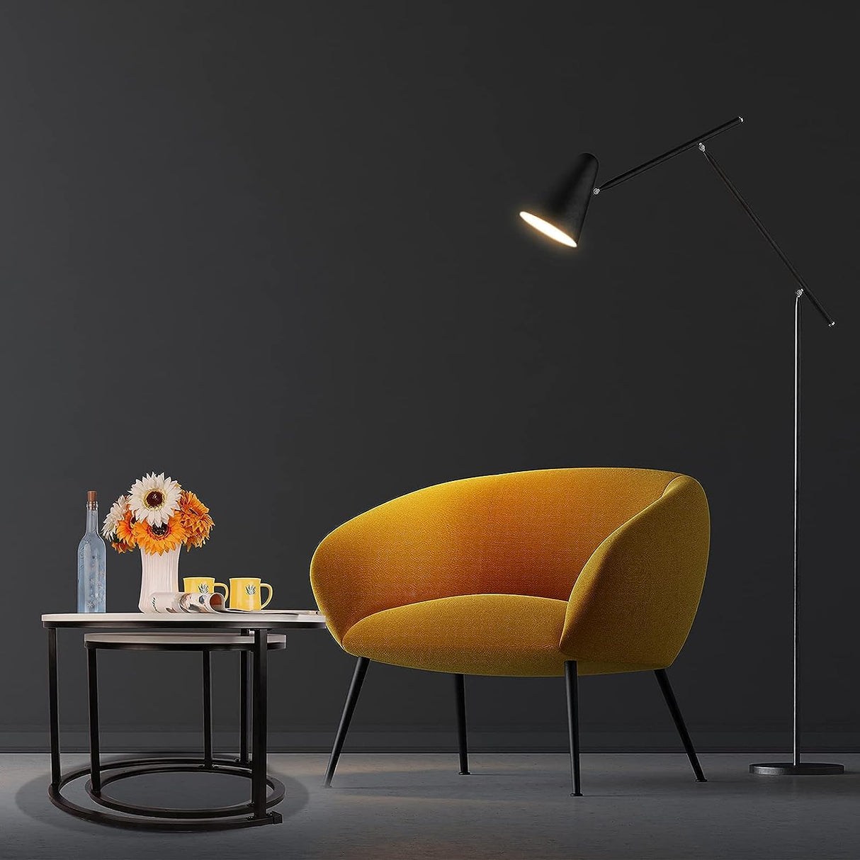 Modern Living Room Coffe Table Small Round Nesting Coffee Table 27" Wood and Metal