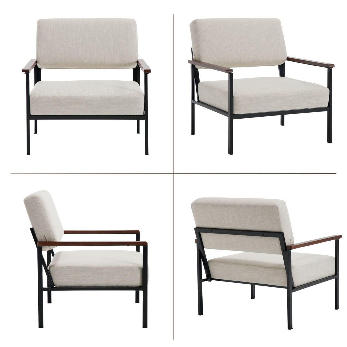 Modern Arm Chairs Set of 2, Mid-Century Accent Chairs with Black Metal Frame 23.25