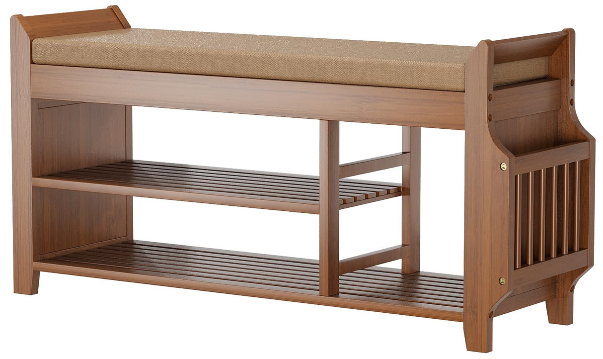 Bamboo Shoe Rack Bench with Removable Cushion