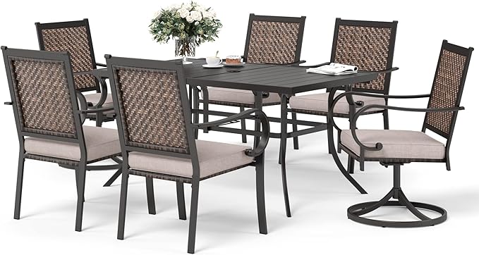 7 Piece Patio Dining Sets for 6, Patio Table and Chair Set with 64" Rectangle Metal Patio