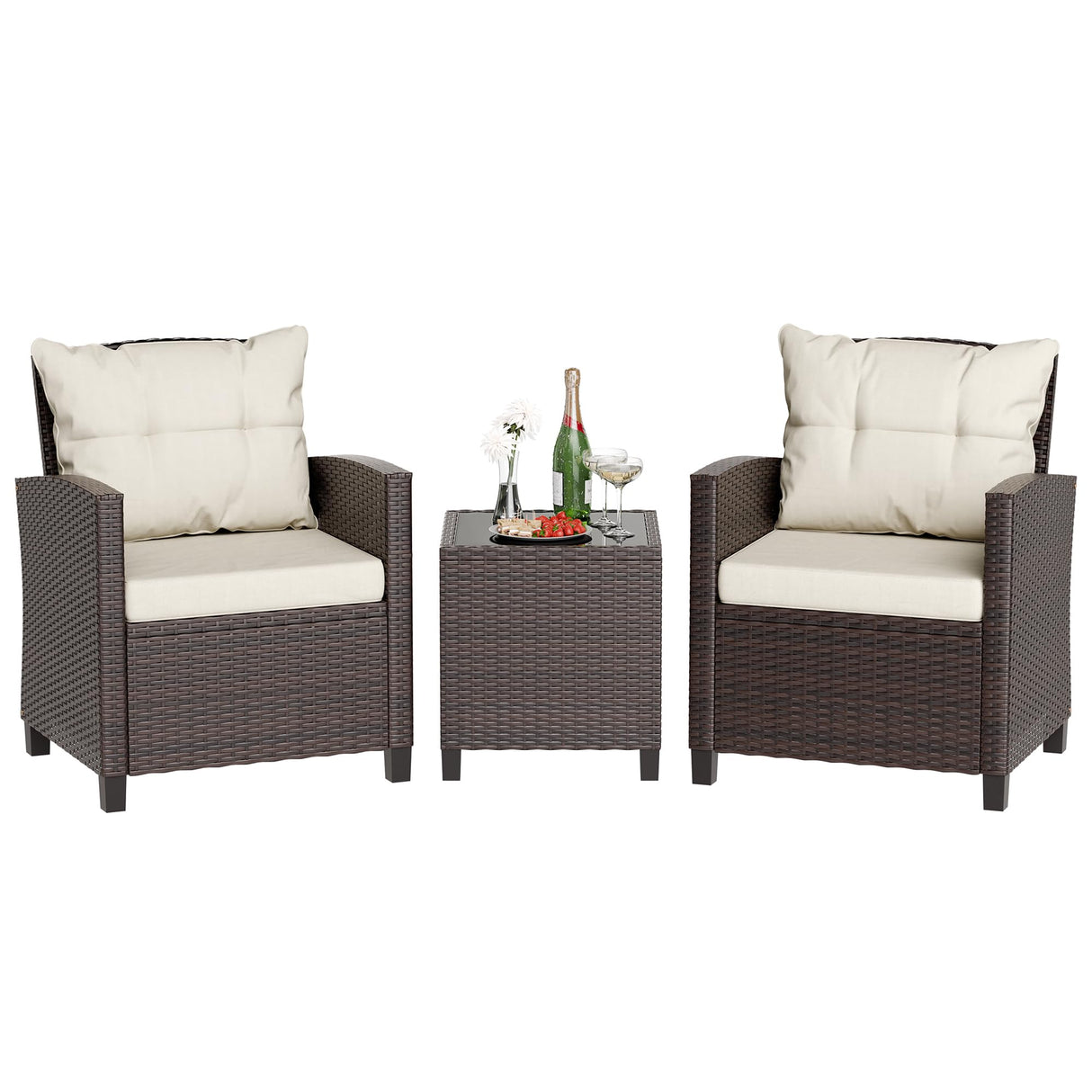 3 Pieces Patio Furniture Set All-Weather Outdoor Wicker Conversation Bistro Set